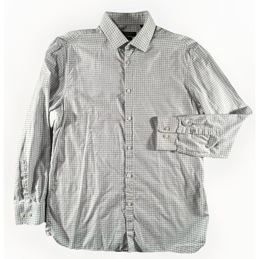 John Varvatos USA Slim Fit Signature Dress Shirt Gray Check Plaid Long Sleeve 16